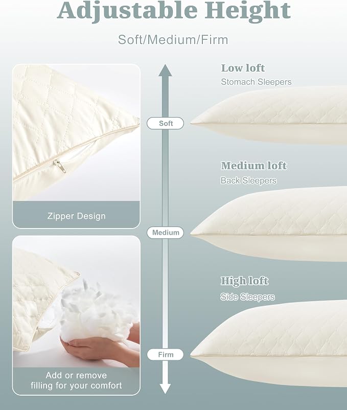 YZ HOME Long Body Pillow for Adults,Firm Body Pillow Shredded Memory Foam | Adjustable Height,Support for Side Sleeper & Pregnant Women(Beige,20x54 Inch)