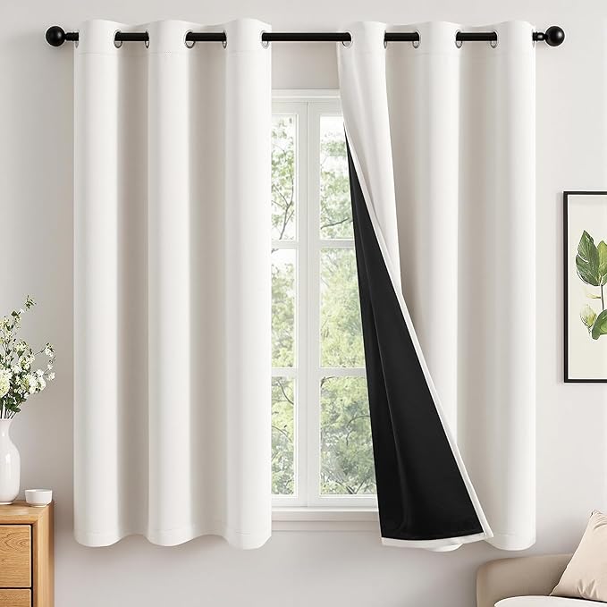 MIULEE Ivory 100% Blackout Curtains for Bedroom 40x63 Inch Long 2 Panels | 2 Thick Layers Thermal Insulated Window Curtains with Black Liner, Noise Reducing Grommet, Drapes for Living Room