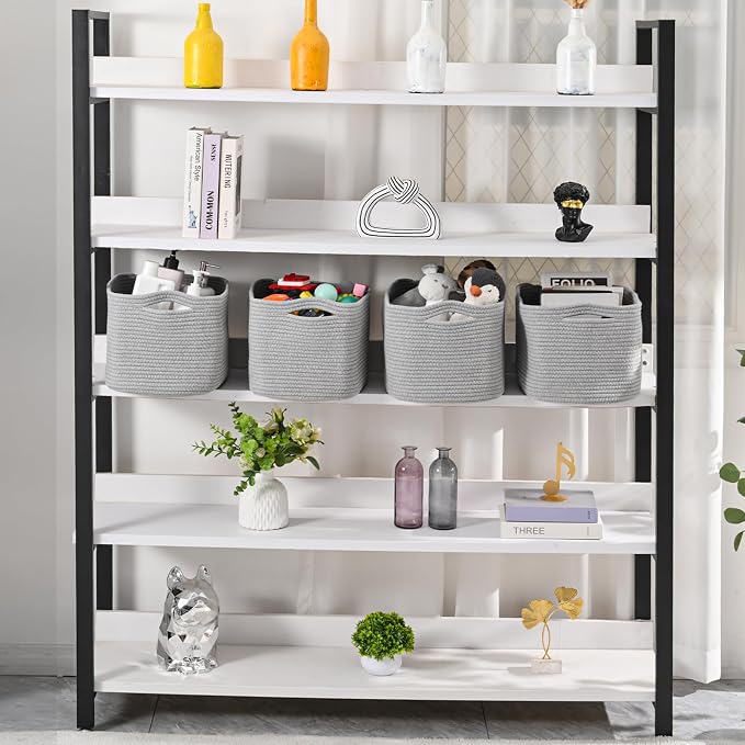 ICERZCZ Storage Baskets for Organizing & Shelves, Woven Cotton Rope Organization Bins for Dog Toys, Clothes, Books, Nursery Organizer, 15"Lx11"Wx9.5"H, (4 Packs) Grey