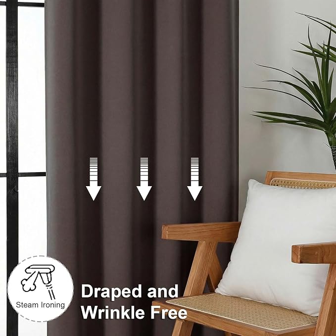 Simplebrand Ava Chocolate Blackout Curtains for Bedroom 63 Inch Length 2 Panels Set, Privacy Thermal Insulated Rod Pocket Door Window Curtains for Patio French Door Front Door, W40 x L63 Inch