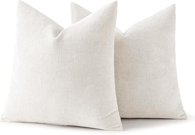 MIULEE Textured Chenille Throw Pillow Covers 20x20 Inch White | Pack of 2 Decorative Soft Throw Pillows, Solid Textured Cushion Covers, Modern Home Decor for Couch Sofa Bedroom Living Room