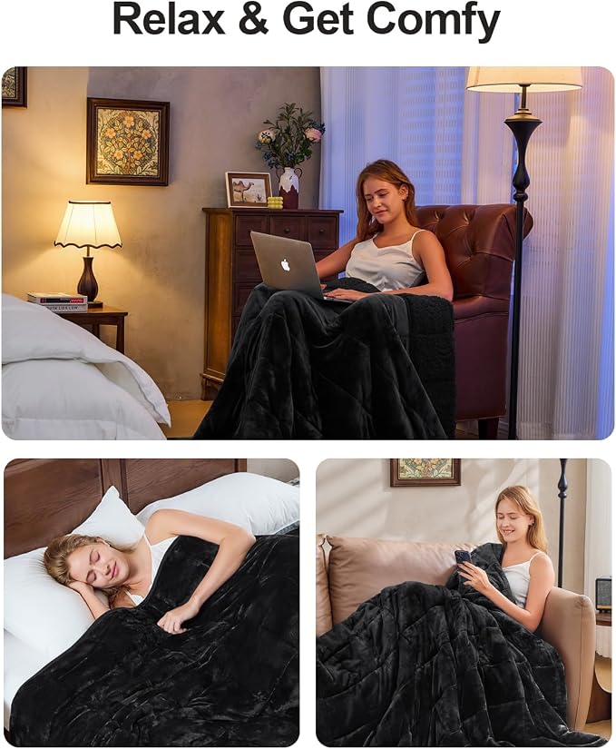 Ultra Soft Sherpa Weighted Blanket for Adults, 60"x80" 17lbs Heavy Blankets | Cozy Comfort for Relaxing Nights, Double-Sided Fluffy Sherpa & Fleece, Double Inner Layers-No Bead Bunching, Even Weight
