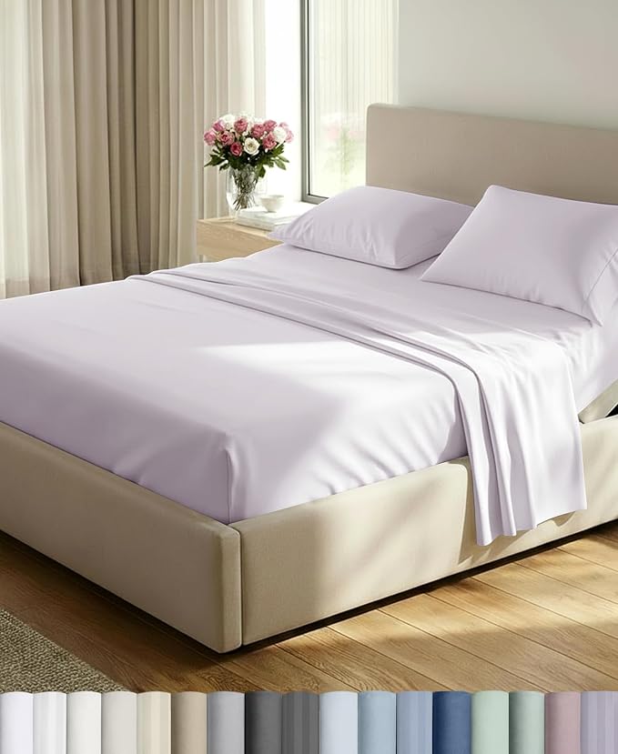 California Design Den 100% Cotton Sateen Split King Bed Sheet Set, 5 Pcs | 500 TC with Good Housekeeping Seal, Split King Sheets Sets for Adjustable Bed with 2 Separate Twin-XL Mattresses, Pale Orchid