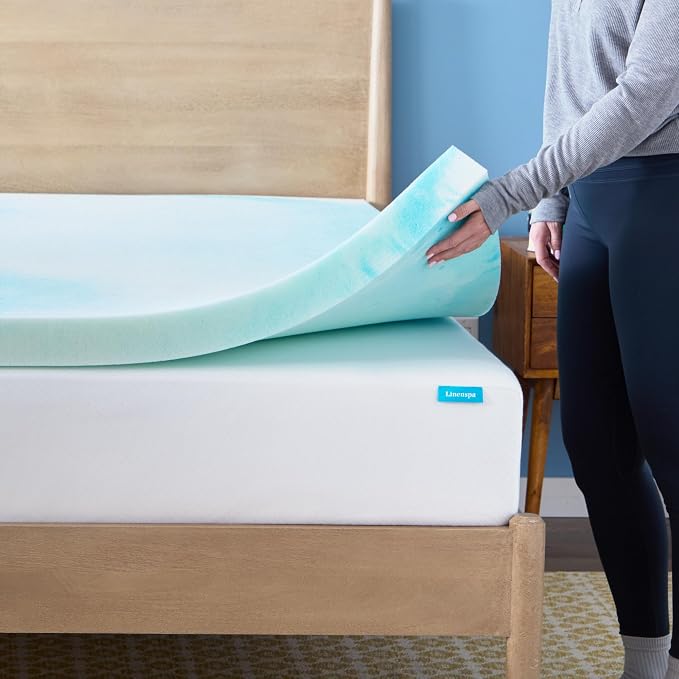 Linenspa 3 Inch Swirl Gel Memory Foam Mattress Topper, Queen Size – Cooling Gel Infused, Ventilation Holes – Pressure Relieving Bed Topper – CertiPUR Certified