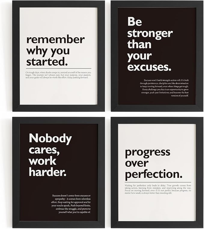 DSHFG Motivational Office Pictures Wall Decor Prints Set of 4 | Black Motivational Wall Art Office Decor Retro Posters Prints for Office Home Decor, 8x10 Unframed
