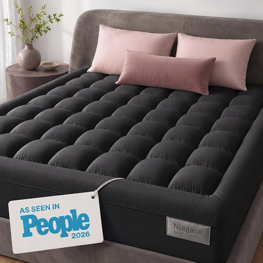 Niagara Sleep Solution 100% Cotton Top Cooling Mattress Topper - Full Size | Cloud-Like Mattress Pad, Breathable, 20" Deep Pocket, Back Pain Relief, Perfect for Hot Sleepers, Dark Gray