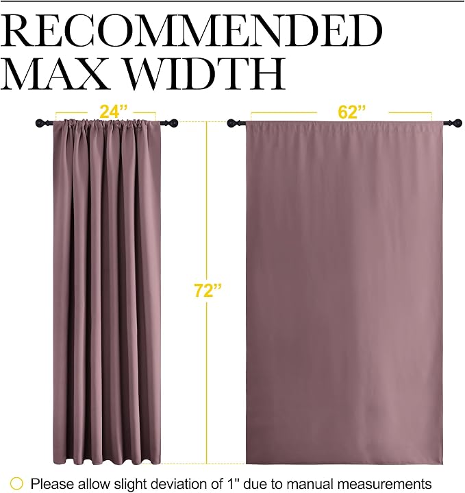 NICETOWN 2 Panels Blackout Curtains, Rod Pocket Window Curtains Room Darkning Drapes for Bedroom/Living Room, Thermal Insulated Solid Draperies for Home Office/Study, 62 by 72-Inch, Dry Rose