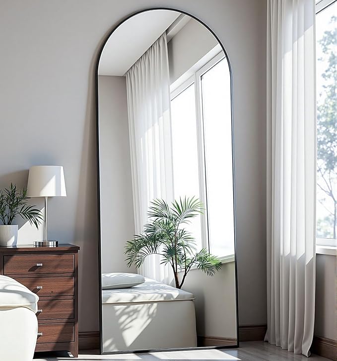 Dewfig Arched Full Length Mirror, 58"X18" Large Full Body Mirror, Black | Aluminum Alloy Frame Floor Mirror, HD Shatterproof Tempered Glass, Lean/Stand/Wall for Living Room,Bedroom, Dressing Room