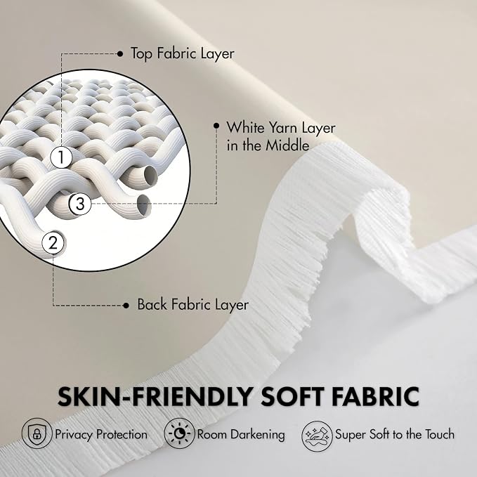MIULEE 84 Inch Length Beige-White Blackout Bedroom Curtains Set of 4 | Thermal Curtains for Summer Heat, Light Blocking Privacy Bedroom Window Drapes, Top&Bottom Rod Pocket, Living Room
