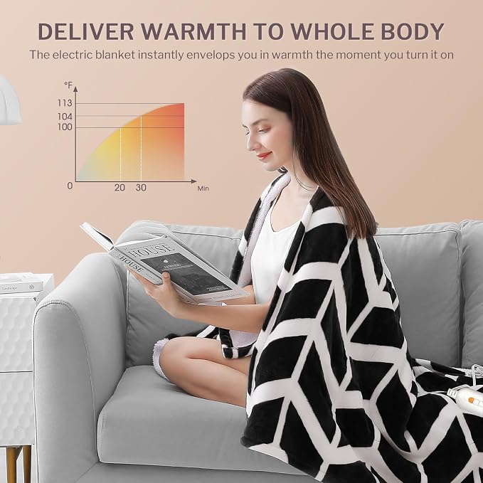 VENTIMI Heated Blanket Full, 9 Heat Levels & 2-10 Hours Auto Off, Black | ETL & FCC, Fast Warming, 72" x 84", Flannel and Sherpa, Couch Bed Use, Machine Washable, Removable Controller