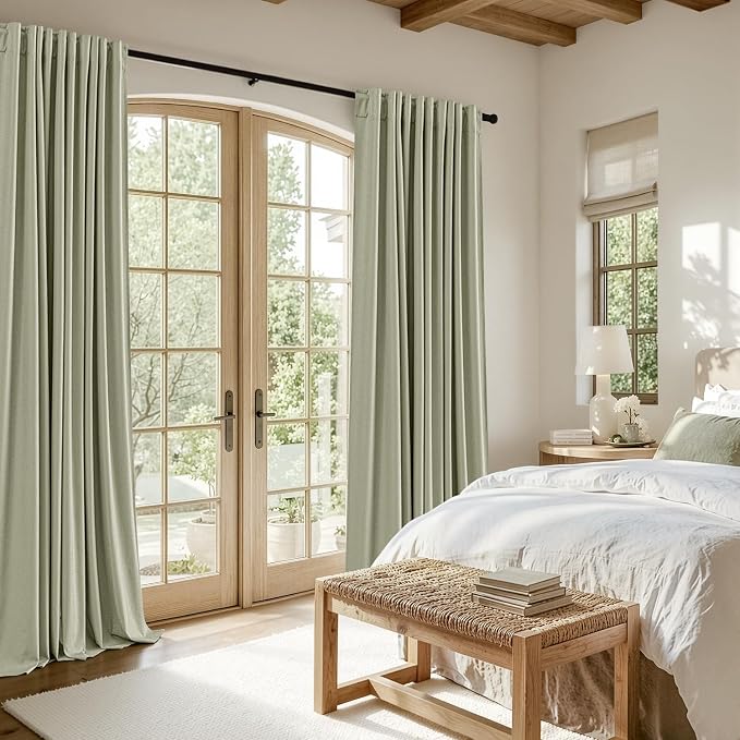 MIULEE 100% Blackout Linen Curtains for Bedroom 40W x 108L Sage Green | 2 Panels, 108 inches Long, Thermal Insulated, Room Darkening, Black Out Drapes for Living Room, Back Tab Rod Pocket