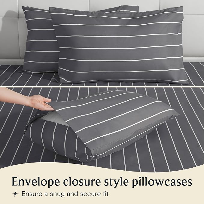 LuxClub 4 PC Cal King Size Sheet Set Bed Sheets, Breathable Luxury, Deep Pockets 18" Wrinkle Free Cooling Machine Washable Hotel Bedding (Striped Light Blue) | LuxClub Silky Fitted Sheet & Pillowcase Sets, Breathable Hotel Luxury Bedding for Mattress W...