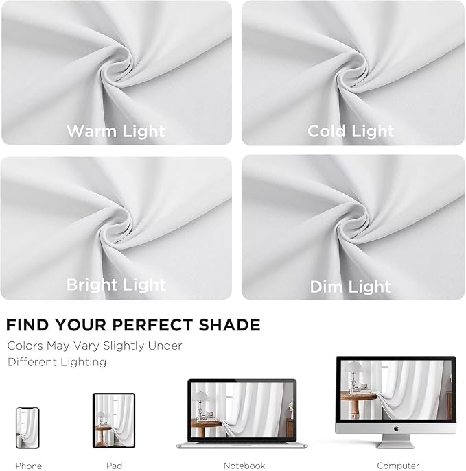 Joydeco 84 Inch 60% Blackout White Curtains 2 Panels,Elegant Soft Sheer Curtains for Bedroom,Thermal Insulated Black Out Drapes for Living Room,Rod Pocket Back Tab Drapes(W37 x L84 Inch,Greyish White)