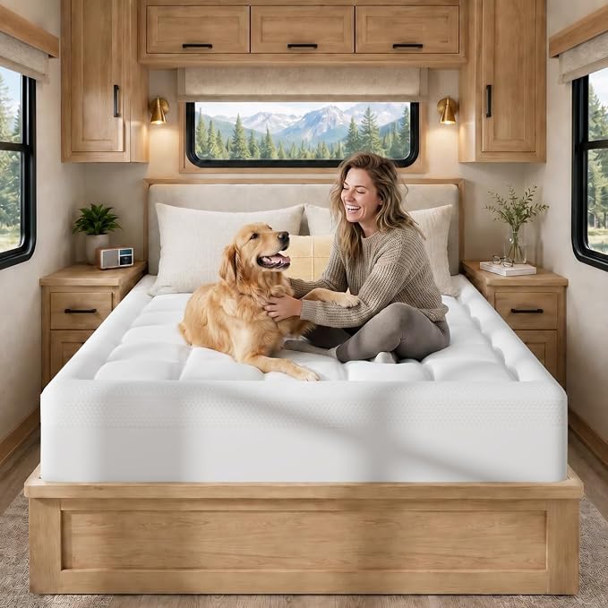 ELEMUSE RV King 3 Inch Dual Layer Memory Foam Mattress Topper | 2 Inch Cooling Gel Memory Foam and 1 Inch Soft Pillow Top Mattress Pad for Back Pain Relief,72"x80"