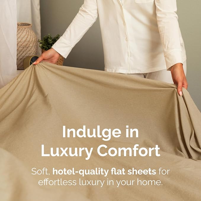 Twin Flat Sheet - Single Top Flat Sheet Only - Cooling - Heathered Tan | Hotel Luxury Top Flat Sheet Only, Ultra-Soft, Breathable & Cooling, Fade & Wrinkle Free, Easy-Care, Stain & Shrink Resistant