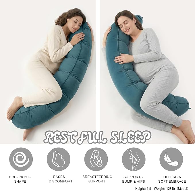 Peallow(Pat. Pend) – Long Round Body Pillow for Adults, Bolster Pillow for Sleeping, Soft and Supportive Pillow for Sleeping & Lumbar Support (Slate Blue,59")