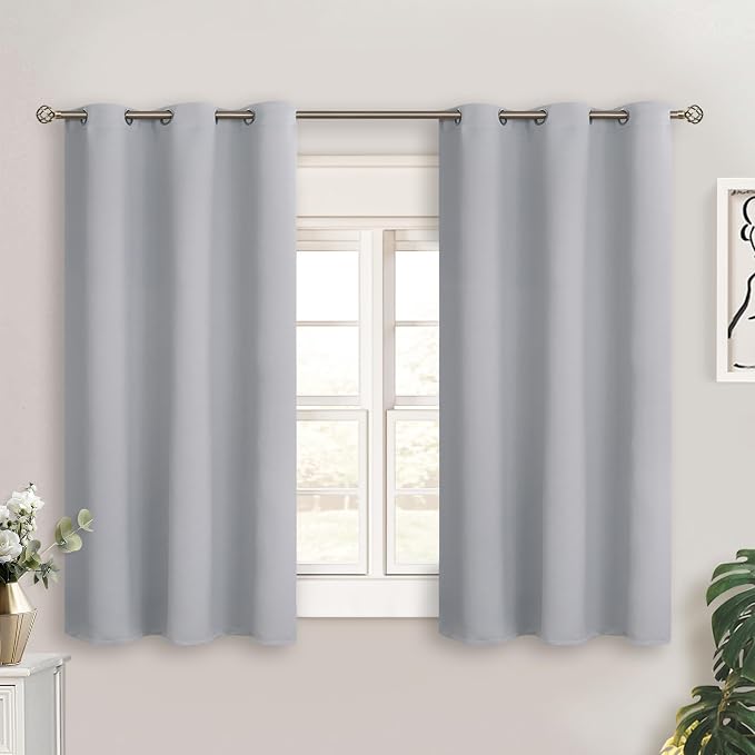 BGment Short Curtains for Small Window 45 Inch Long - Light Grey 2 Panels | Grommet top, Room Darkening, Sunblock, Thermal Insulated, Window Drapes for Kitchen, 38x45 Inch