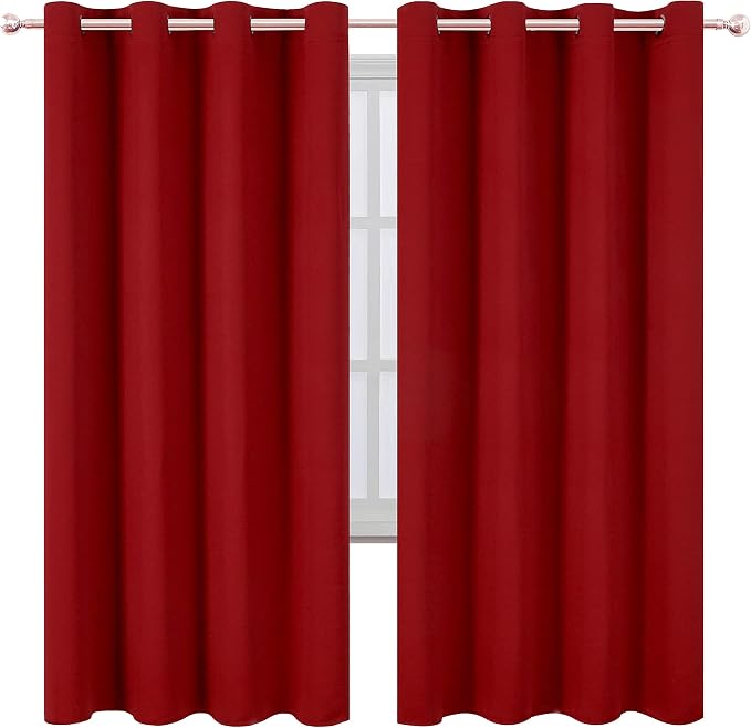 Red Thermal Blackout Curtains/52 x 72 Inch/Set of 2 Panels Room Darkening Curtains for Bedroom