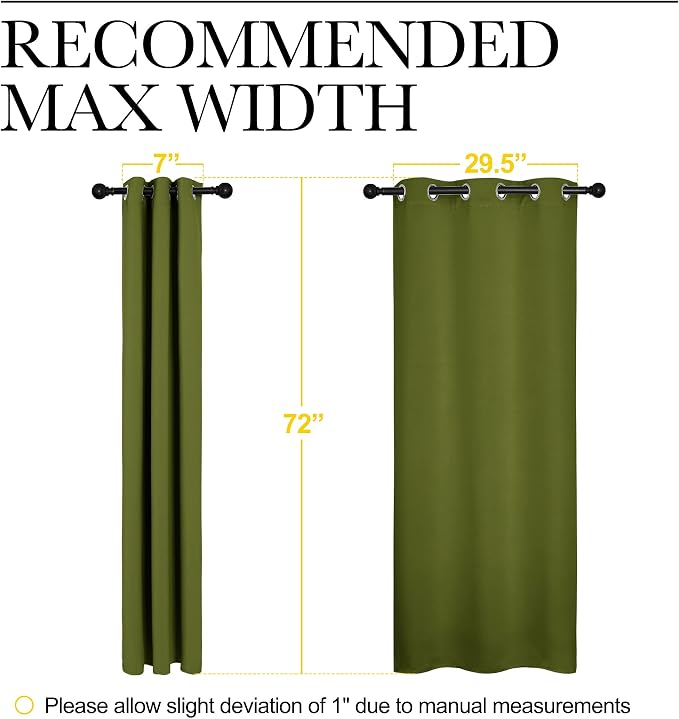 NICETOWN Bedroom Curtain Panels, 1 Pair, 34 by 72-inch, Olive Green | Christmas Holiday Decor Thermal Insulated Solid Grommet Blackout Curtains/Drapes