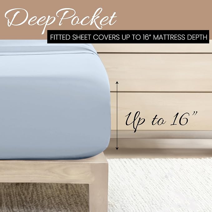 Linen Market Double-Brushed Microfiber King Sheet Set 4 Piece – Oeko-TEX Certified Ultra Soft & Wrinkle-Free - 16" Deep Pocket Sheets - Easy Care King Size - Light Blue