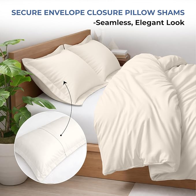 3 Pc Duvet Cover King Size Set-100% Egyptian Cotton 600 Thread Count Ultra Soft Premium Durable Comforter Cover Zipper Closure & Corner Ties - (Ivory, 104" X 94")