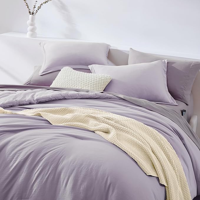 Full Size Comforter Sets-7 Pieces Ultra Soft Bed in a Bag Full Bedding Sets | Prewashed All Season Comforter with Sheets, Pillow Shams & Pillowcases,Lilac