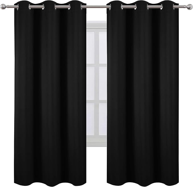Black Thermal Blackout Curtains/42 x 72 Inch/Set of 2 Panels Room Darkening Curtains for Bedroom