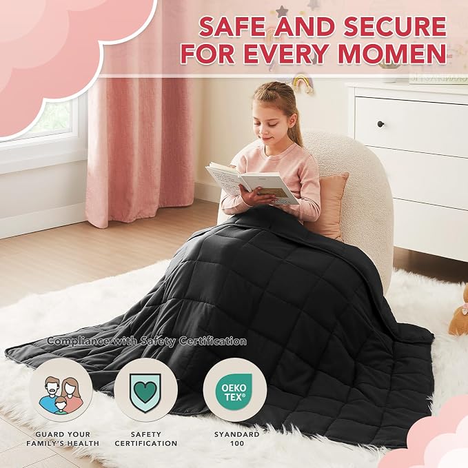 CuteKing Weighted Blanket (10lbs, 48"x72", Grey) Heavy Blanket for 90-100lbs, Breathable Microfiber Material with Glass Beads All-Season Summer Fall Winter Soft Thick