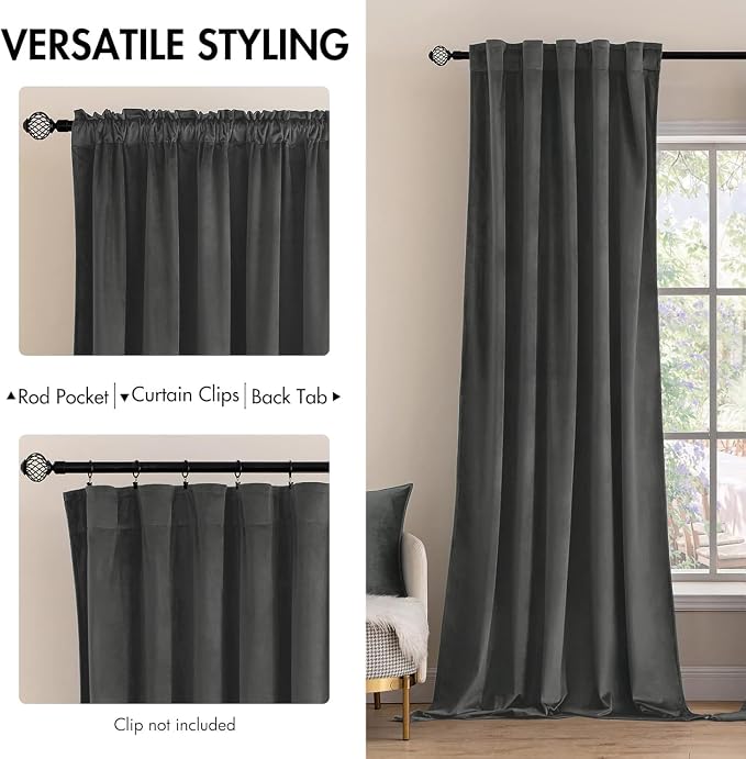 MIULEE Velvet Curtains 52x84 inches 2 Panels Gray Blackout Curtains | Luxury, Bedroom Living Room, Thermal Insulated, Super Soft Window Drapes, Rod Pocket & Back Tab