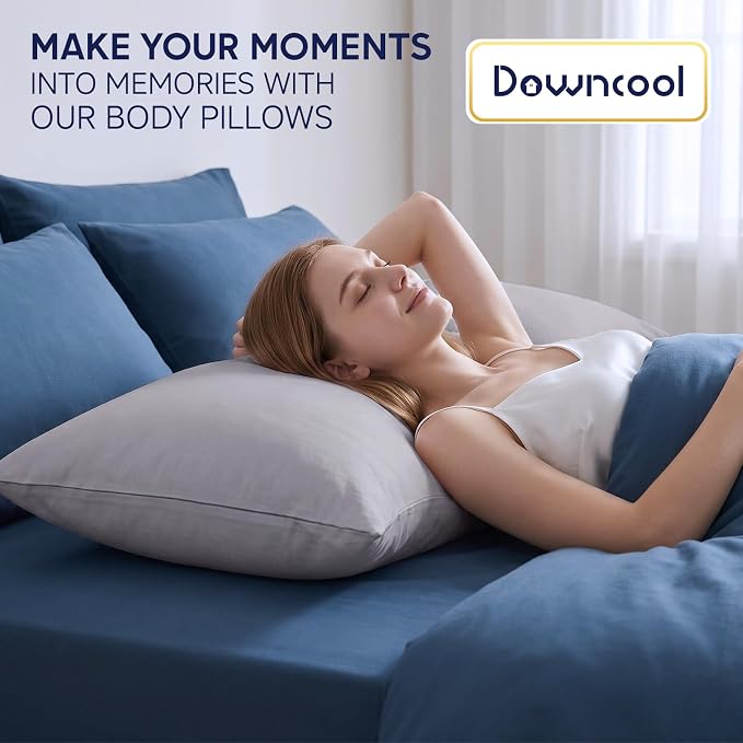DOWNCOOL Large Body Pillow Insert- Breathable Full Body Pillow for Side Sleeper - Soft Long Bed Pillow for Adults - 20 x 54 inch (Grey)