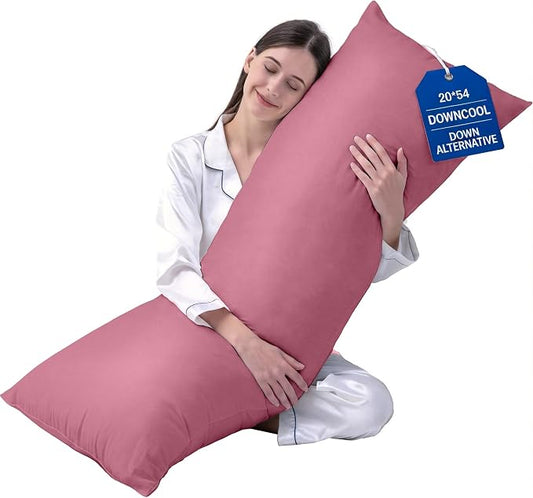DOWNCOOL Large Body Pillow Insert- Breathable Full Body Pillow for Side Sleeper - Soft Long Bed Pillow for Adults - 20 x 54 inch (Pink)