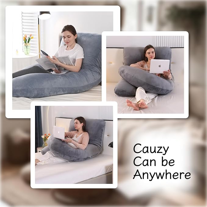 ALLOPERA Pregnancy Pillow, Full Body Maternity Pillow 57 inch, with Removable Washable Cover - Sleep Support for Legs, Back, Neck, Shoulder, HIPS, Belly for Pregnent Women, Velvet Cover(Dark Grey)