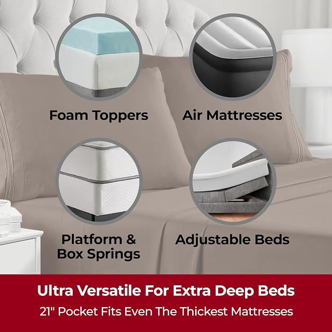 Mellanni Iconic 4-Piece, Ultra Soft Sheet Set (Queen, Brown) | 10M+ Sleepers. Lab-tested: Sleeps Cool, Stays Bright, Strong, Smooth. Good Housekeeping Best Bedding, 7 yrs running.