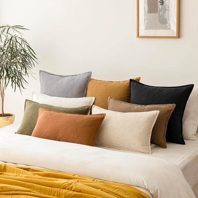 Foindtower Decorative Linen Lumbar Throw Pillow Covers 12x20 Inch Black | Pack of 2 Boho Farmhouse Pillowcase,Accent Neutral Solid Cushion Covers,Morden Home Decor for Couch Sofa Bedroom Living Room