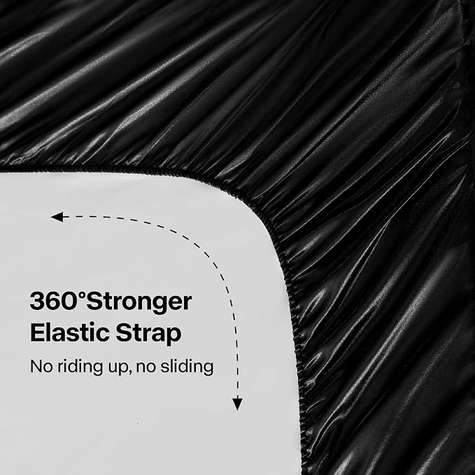 BEDELITE Satin Sheets King Size Bed Set, Black, 4 Pieces | Luxury Silky Bed Sheets, 15 Inch Deep Pocket, Similar to Silk, Soft and Cooling, Reduces Friction, Gentle on Hair and Skin