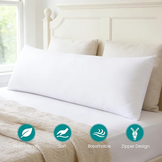 Oubonun Full Body Pillow for Side Sleeper, Adjustable White Long Bed Pillow | Generous Fill Firm Plush Support - Large Loft Insert for Pregnancy Contour, Breathable Sweat-Absorbing Skin-Friendly Cushion