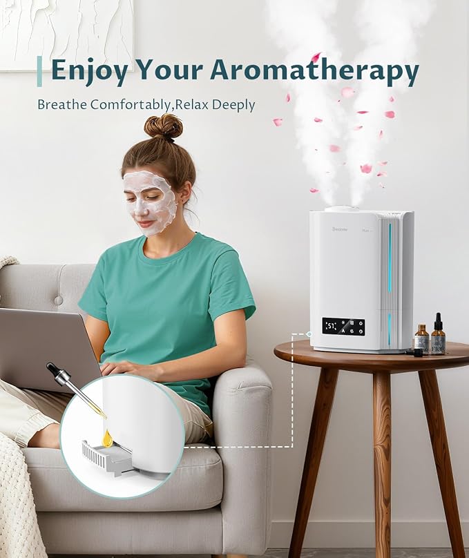 BREEZOME 6L Humidifier for Bedroom Large Room Smart Humidistat Control | 60H Runtime,25dB Quiet, Essential Oil Diffuser, Top Fill Ultrasonic Cool Mist Humidifiers for Baby, Plants, Nursery