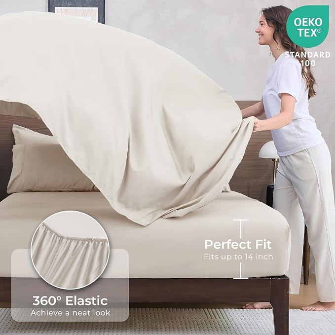 7-Piece Oversized Queen Comforter Set, Beige | Reversible, All-Season, Soft, 7 Piece Set, All-Season Reversible Bed in a Bag, Flat Sheet, Fitted Sheet, Pillowcases