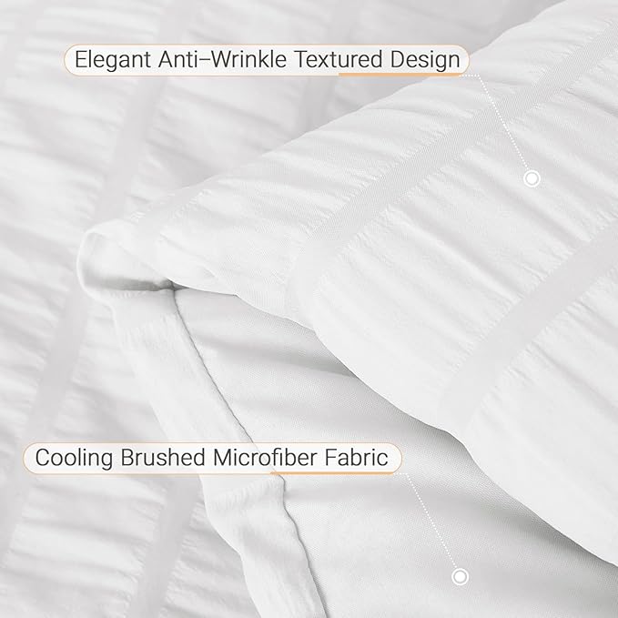 5 Pieces Twin Comforter Set, Seersucker Bed in a Bag Twin Size, All Season Luxury Bedding Set with Comforter, Flat Sheet, Fitted Sheet, Pillowcase & Sham, White