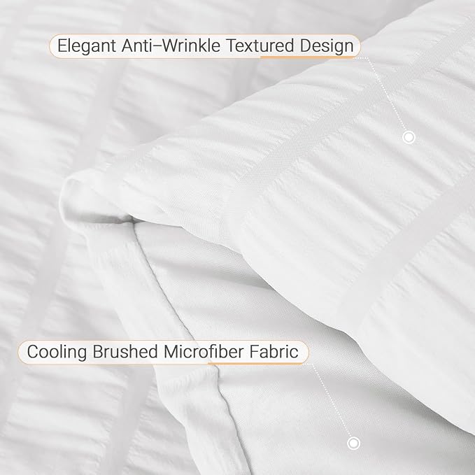 7 Pieces Oversized King Comforter Set, Seersucker Bed in a Bag Oversized King Size, All Season Luxury Bedding Set with Comforter, Flat Sheet, Fitted Sheet, Pillowcases & Shams, White