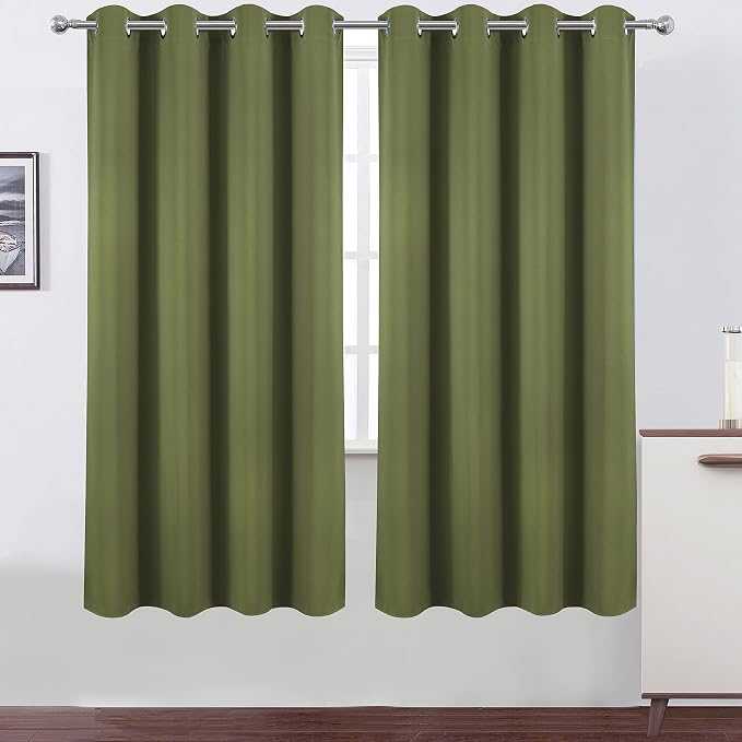 Olive Green Thermal Blackout Curtains/52 x 72 Inch/Set of 2 Panels Room Darkening Curtains for Bedroom