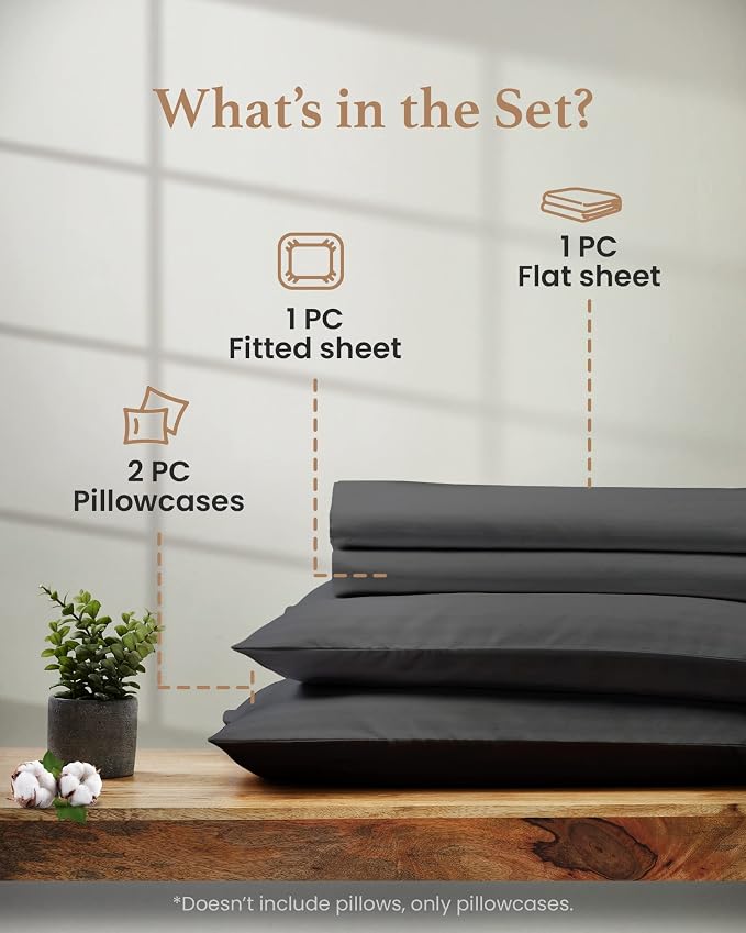 Good Sleep Bedding 100% Egyptian Cotton Sheets Queen Size, 4 Piece Silky Sateen Weave Queen Bed Sheets, Ultra-Soft & Durable Hotel Luxury, 16 Inch Deep Pocket Queen Sheets - Dark Gray