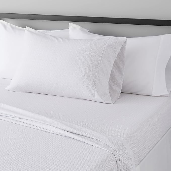 Amazon Basics Lightweight Super Soft Easy Care Breathable Wrinkle Resistant Brushed Microfiber 3 Piece Bed Sheet Set with 14-Inch Deep Pockets, Twin, Gray Crosshatch, Printed