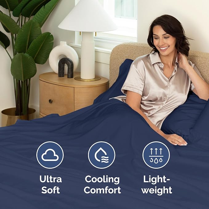 Full Flat Sheet - Single Top Flat Sheet Only - Soft & Cooling - Navy Blue | Hotel Luxury Top Flat Sheet Only, Ultra-Soft, Breathable & Cooling, Fade & Wrinkle Free, Easy-Care, Stain & Shrink Resistant