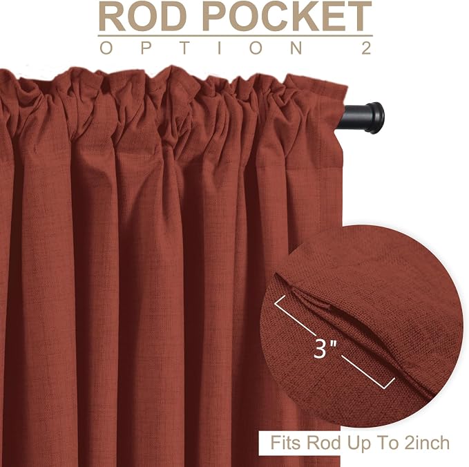 Faux Linen Total Blackout Curtains for Bedroom 84 Inches Long, Terracotta | 100% Blackout Shield, Back Tab/Rod Pocket Living Room Drapes, Thermal Insulated Blackout Curtains 2 Panels Set, 50"W x 84"L