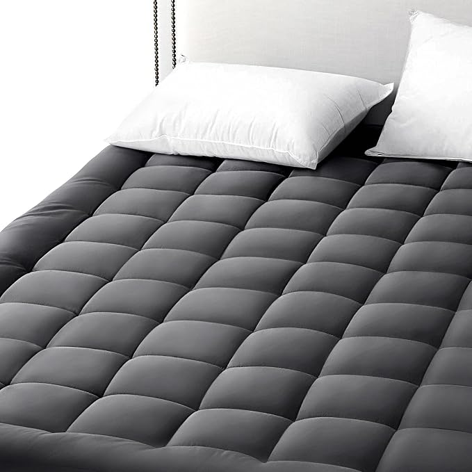 EASELAND King Mattress Pad Cotton Pillow Top Mattress Topper Dark Grey | Cooling Mattress Cover Cotton Top,8-21" Deep Pocket Protector,78x80 Inches,Boxing Quilted & Machine Washable