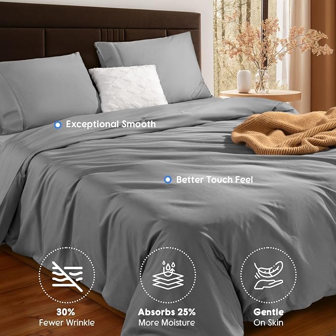 SONORO KATE 1000 Series 100% Egyptian Cotton Queen Duvet Cover Set,3PC | Long Staple Cotton,Sateen Weave,Soft,Breathable,Luxury Hotel Bedding,All-Season,Hidden Zipper Closure,Grey