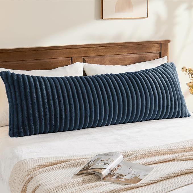 BEDELITE Fluffy Striped Body Pillow Cover with Zipper, Navy Blue, 20x54 | Ultra-soft Faux Fur with 8D Striped Texture, Comfy, Plush, and Cloud-like, Body Pillow Pillowcase for Bed Couch Room Decor
