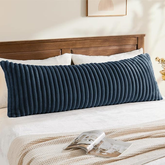 BEDELITE Fluffy Striped Body Pillow Cover with Zipper, Navy Blue, 20x54 | Ultra-soft Faux Fur with 8D Striped Texture, Comfy, Plush, and Cloud-like, Body Pillow Pillowcase for Bed Couch Room Decor