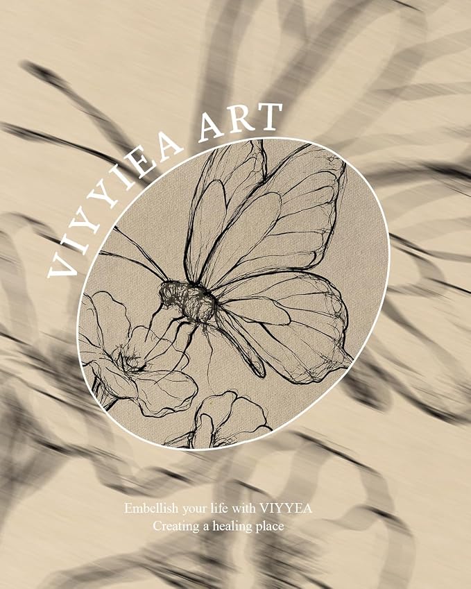 VIYYIEA Vintage Gold Framed Wall Art for Living Room, Butterfly Canvas Prints Home Decor, Sketch Painting Picture, Bedroom Wall Decor Gifts for Friends or Family -【Dancing with Flowers】-(16L x 12W)